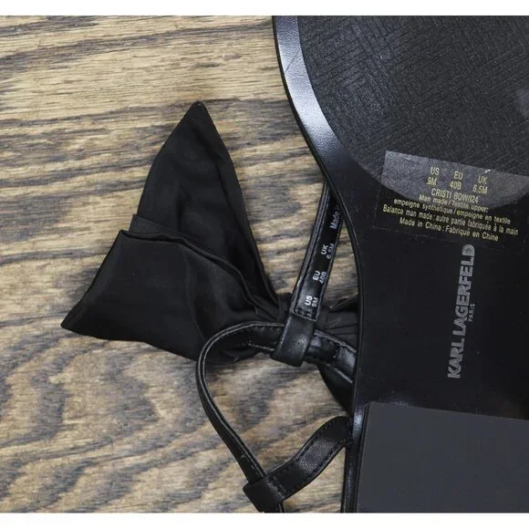 NWT Karl Lagerfeld Paris Womens Cristi Studded Bow Thong Sandal Slide Black 9M